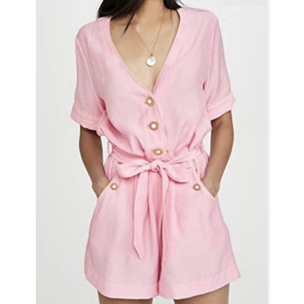 Jonathan Simkhai Blush Pink Short-Sleeve Tie-Waist Romper